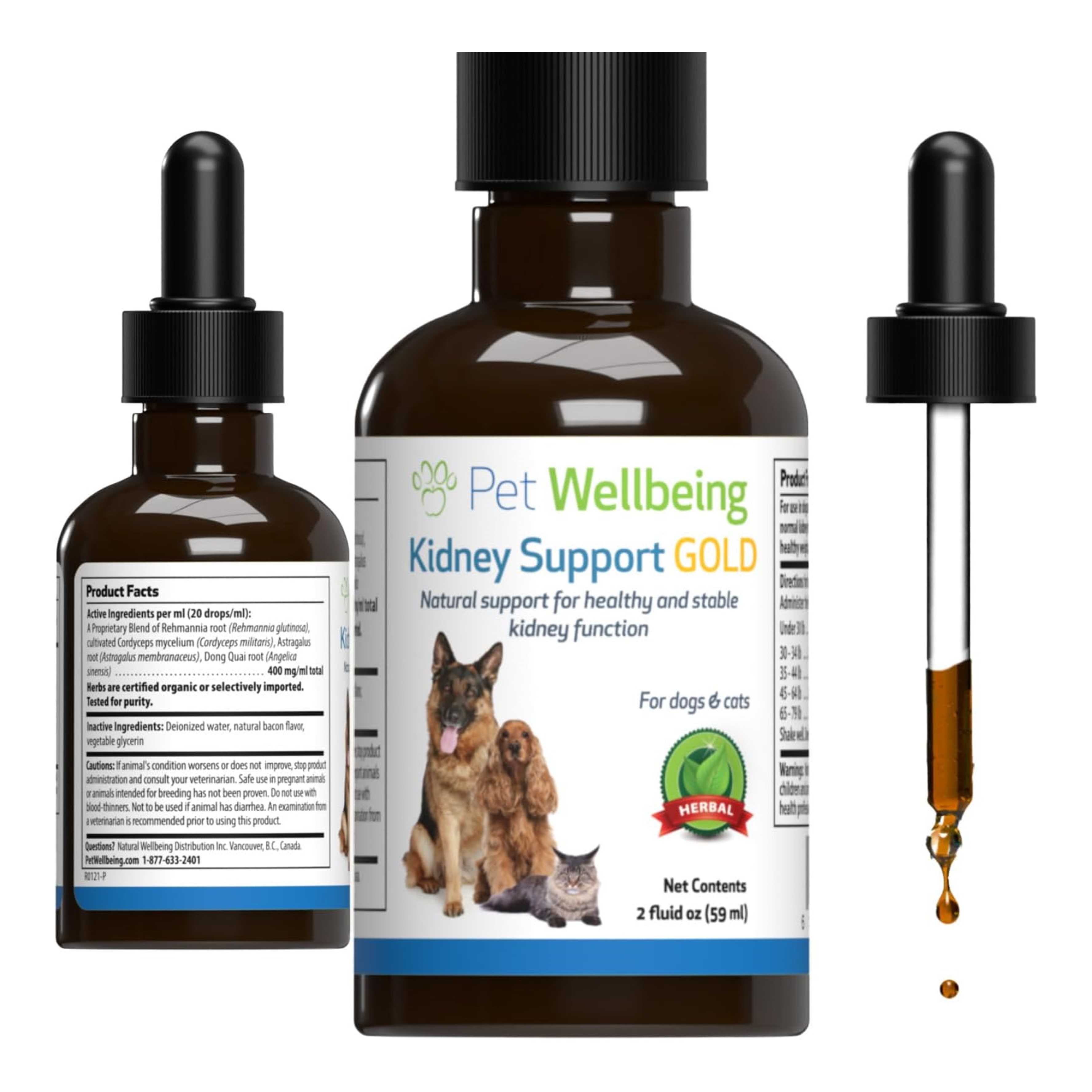 Pet Wellbeing - Kidney Support Gold for Cats & Dogs - 2 oz (59 ml) - Soporte renal para gatos y perros - 2 oz (59 ml)